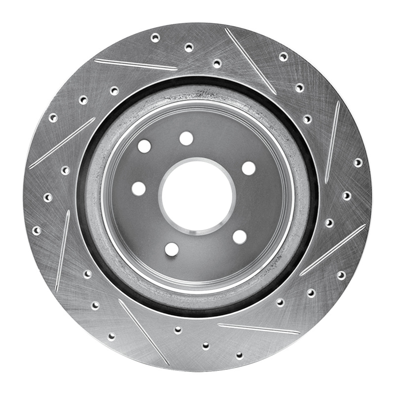 Infiniti G35 Brake Rotor (1) - Rear Left - R1 Concepts - Drilled & Slotted - Silver - `03-`08
